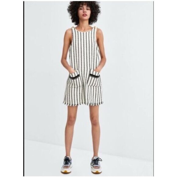 Zara collection tweed pinafore fringe shift dress M - Picture 1 of 11